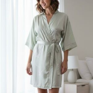 Secret Treasures Pale Green Satin Kimono Robe Floral Jacquard Loungewear Boho